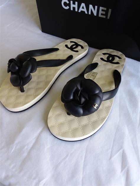 chanel rubber flower flip flops|chanel flip flops for women.